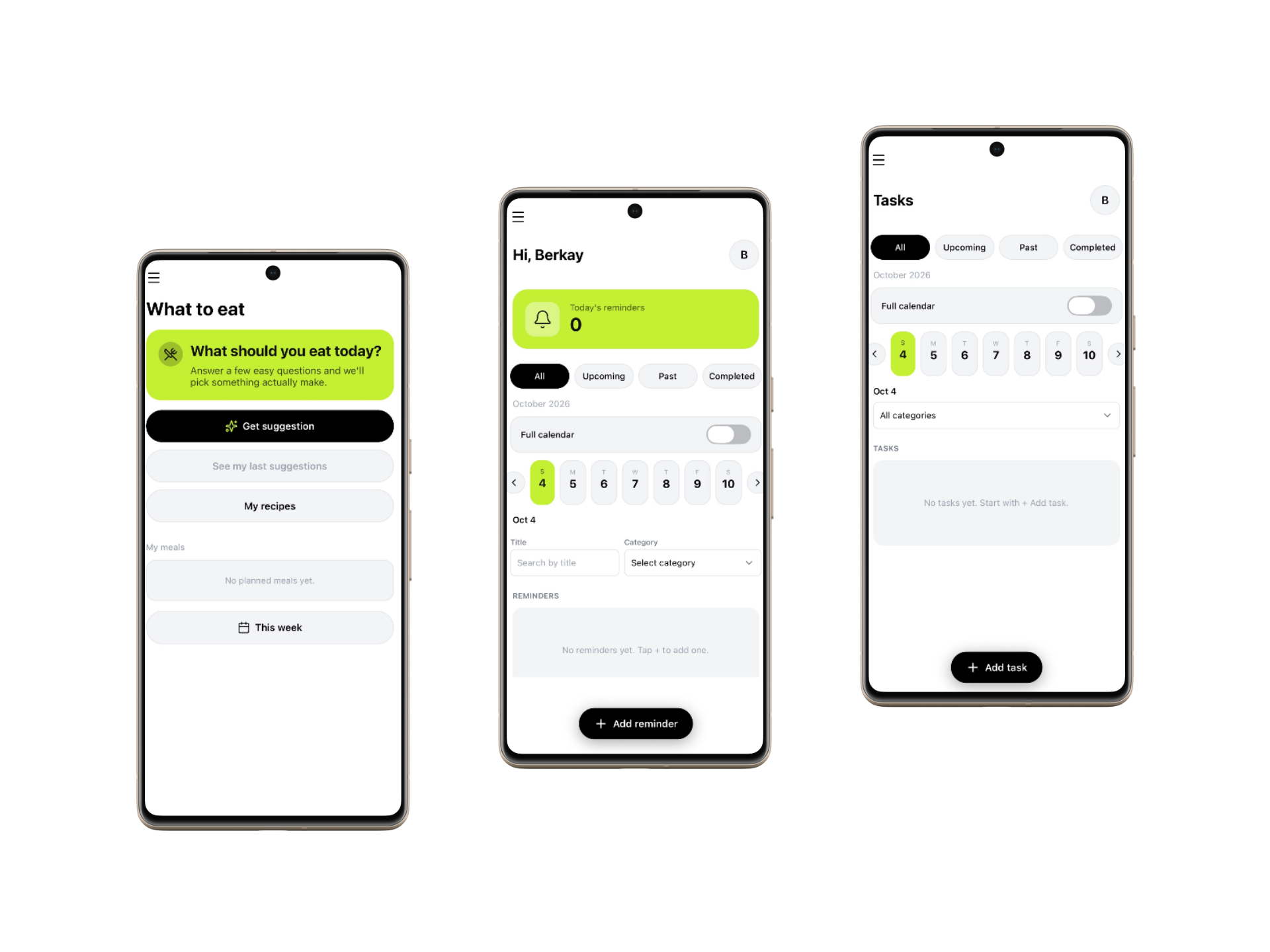 Remindr app tasks and food